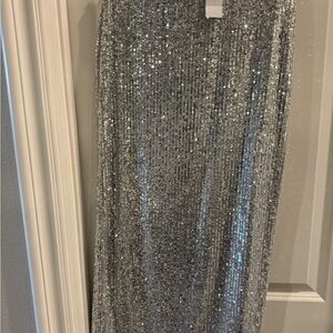 Ann Taylor Silver Sequin Pencil Skirt